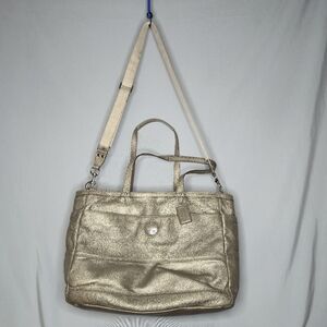 Coach Metallic Taupe Leather Tote/Diaper Bag